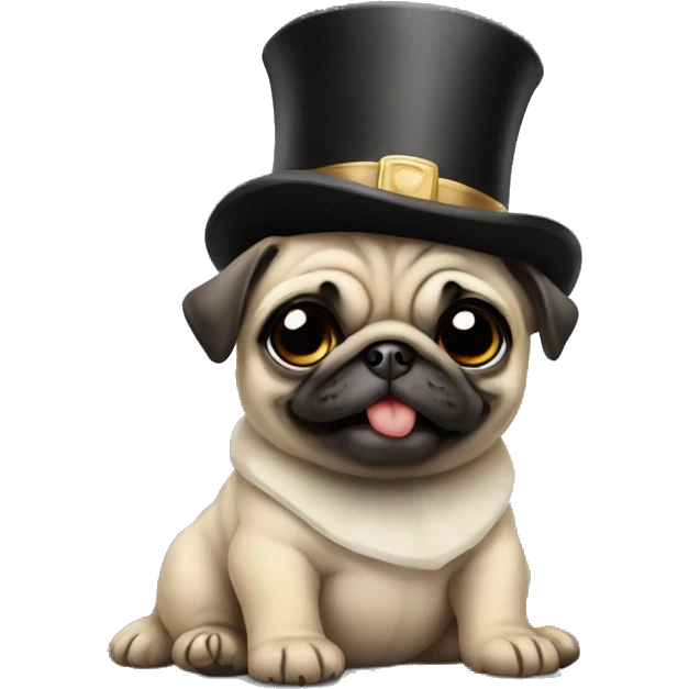 baby pug wearing tophat emoji