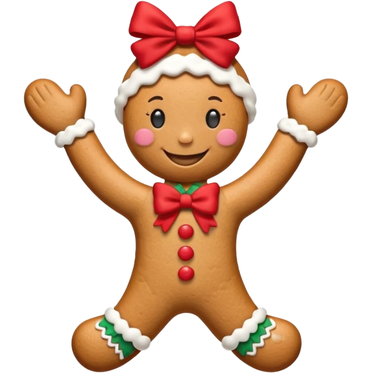 Christmas cookie with arms and legs and red bow on her head emoji