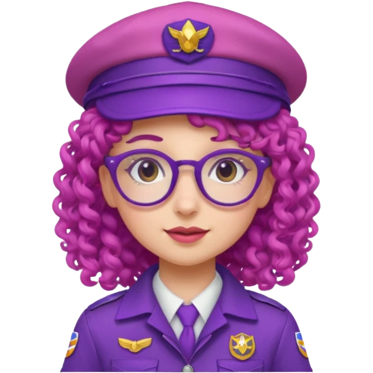 scout girl with pink scout uniform including hat, purple curly haired and glassess emoji