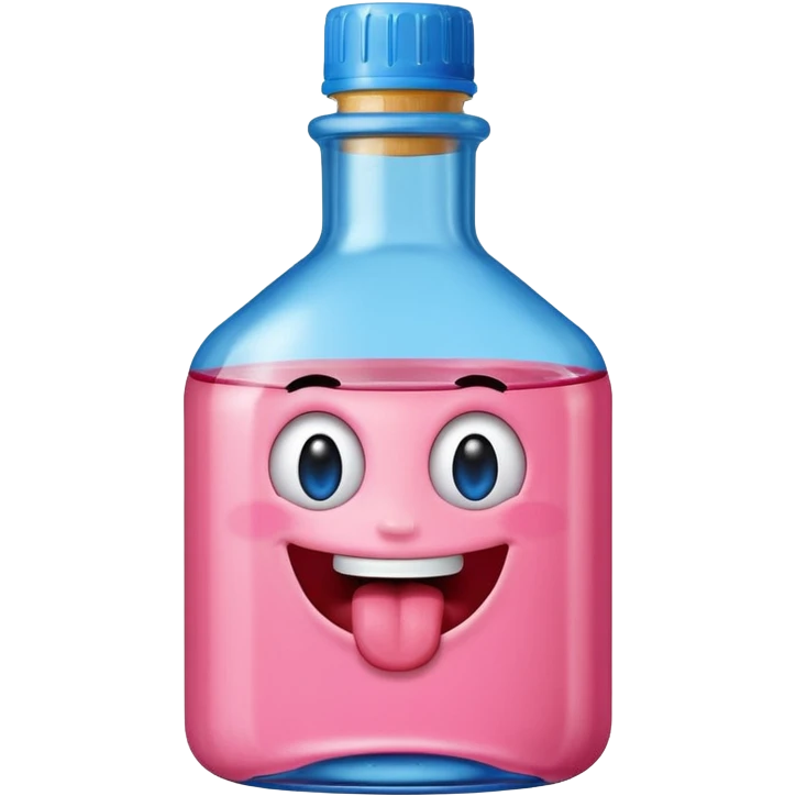 Smiling bottle of oil pink with silly face tongue out blue top emoji