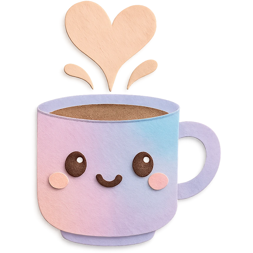 coffee cup with heart-shaped steam, kawaii style, soft pastel gradient background emoji