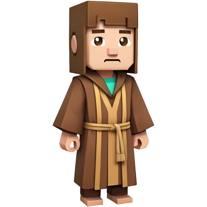 Minecraft Villager full body with brown robe, big nose blocky character emoji