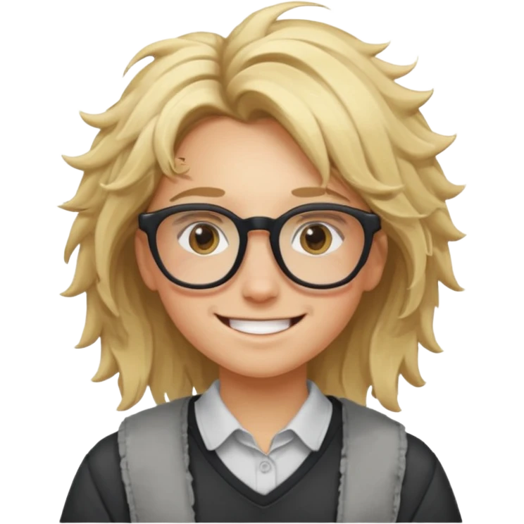 Blonde student with messy hair and big glasses emoji
