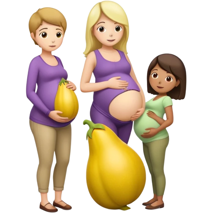 yellow eggplant on top of a pregnant person, with a bowing person turned to the side emoji