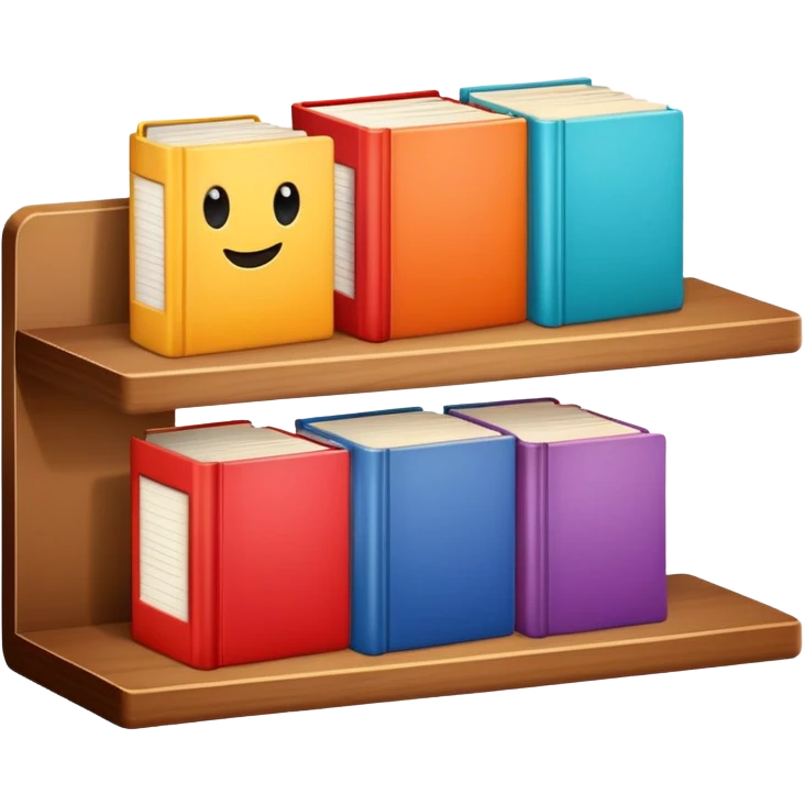 three colorful books on a shelf emoji