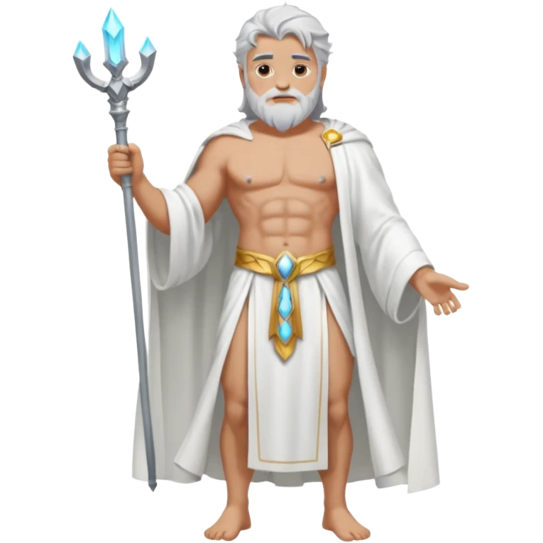 fullbody silverhair shirtless god ZEUS, white robe over shoulder, standing still emoji