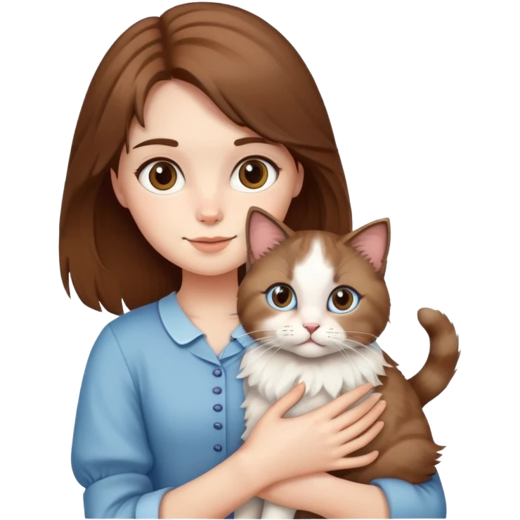 brown-haired girl holding a ragdoll cat emoji