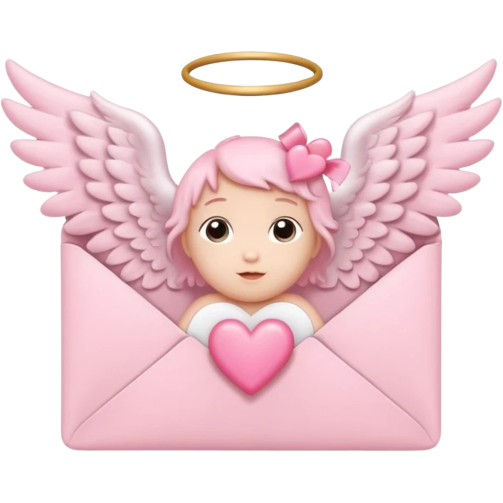 cute baby pink colored envelope with a cute pink heart on the middle with cute  pairs of baby angel wings emoji