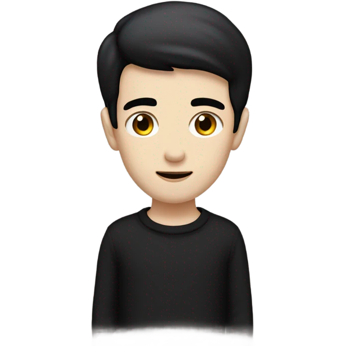 A pale man with straight black hair and hazel eyes and a black jumper emoji