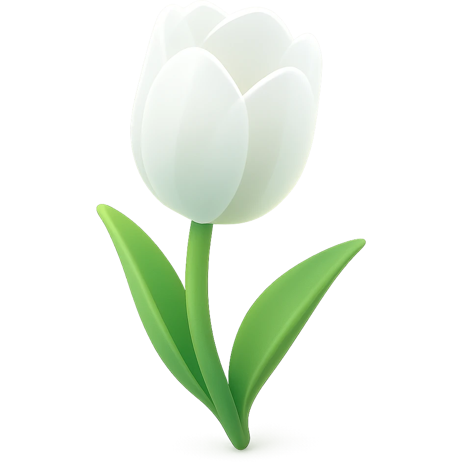 a white tulip with a green stem, soft shadows, modern look emoji