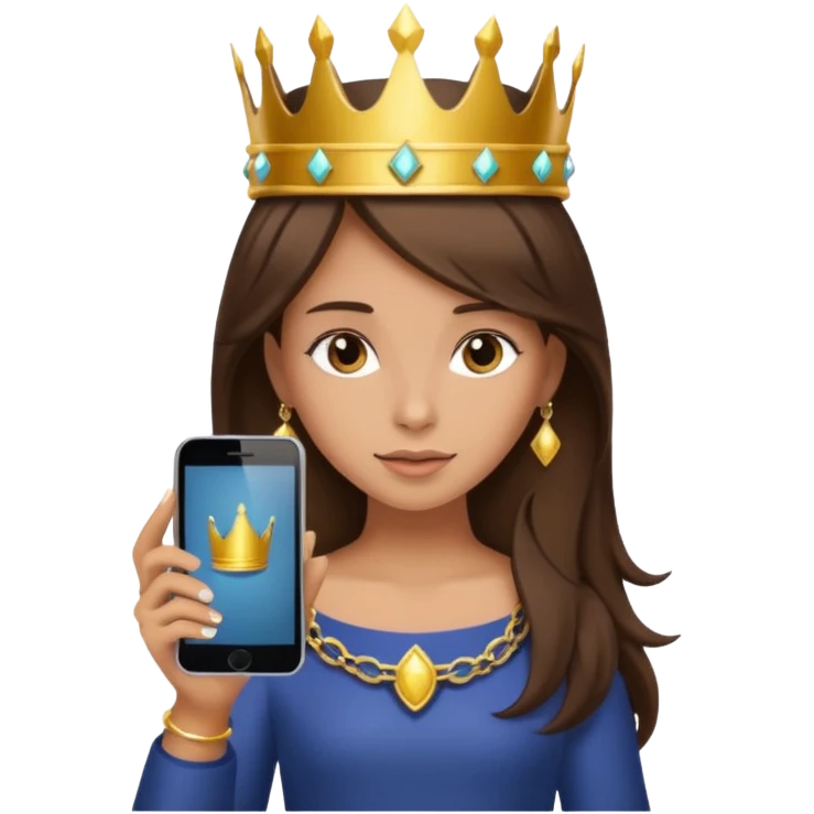 Tan girl brunette hair with a crown on holding phone emoji
