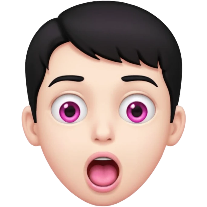 Boy with black hair, pink eyes rolled back, mouth open drooling  emoji