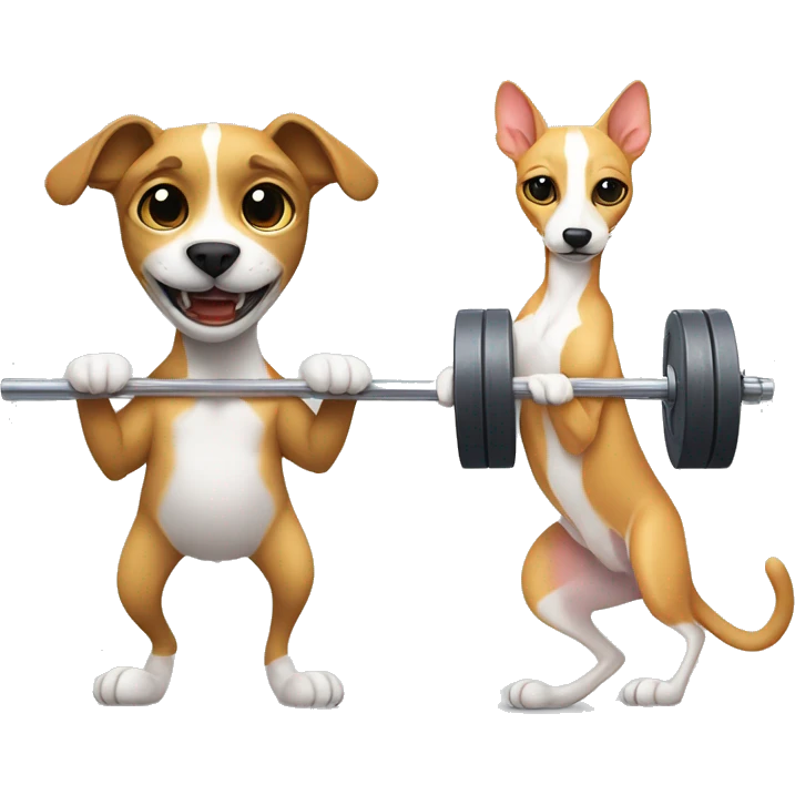 A cat and 1 whippet doing Olympic weightlifting with a barbell emoji