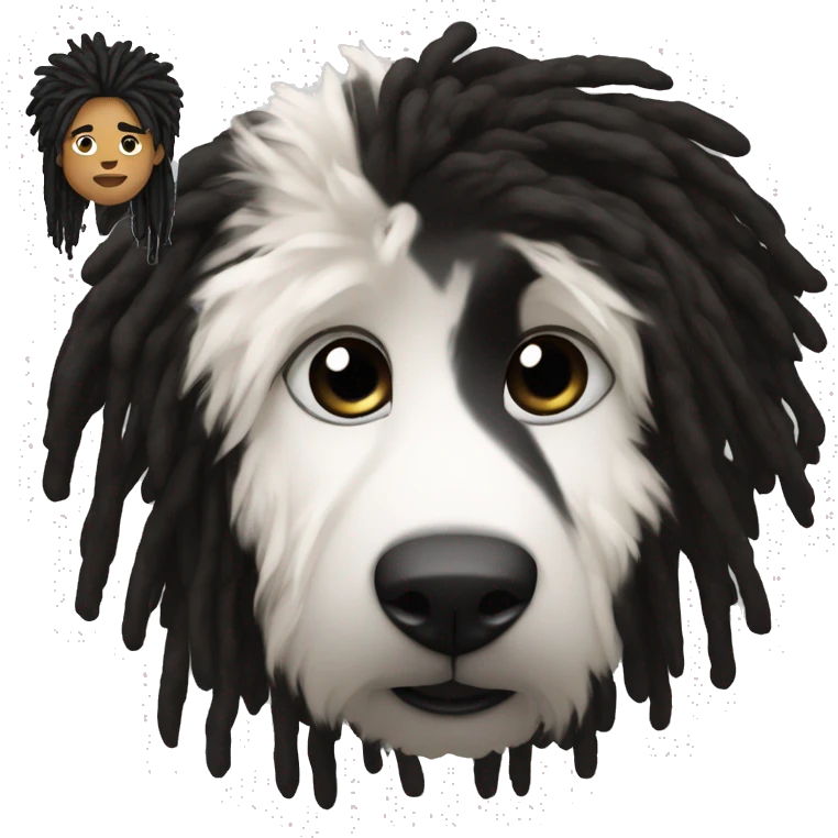 Black guy with black and white dye short fluffy dreadlocks, and black t-shirt emoji