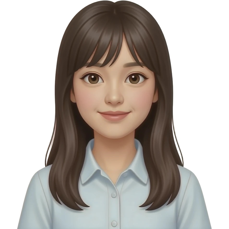 피부가 하얗고 머리가 긴, 앞머리가 없는 (머리가 쇄골까지오는) 피부가 하얀 10대 한국인 여자 emoji