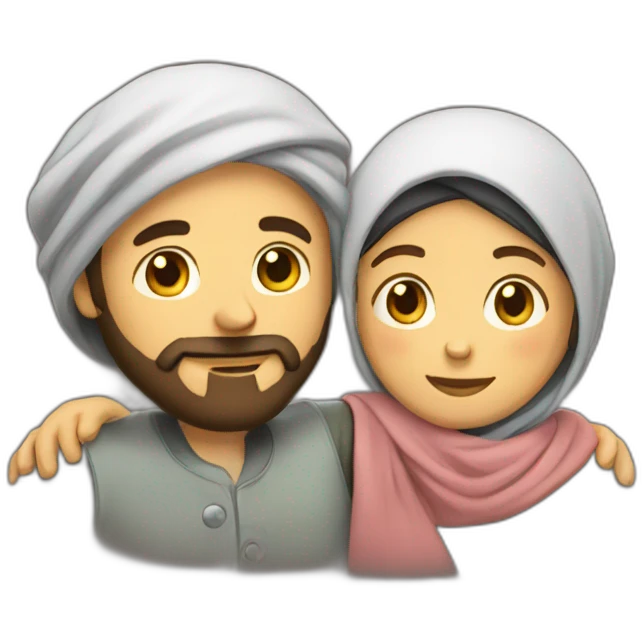 guy with beard hugging woman with headscarf emoji