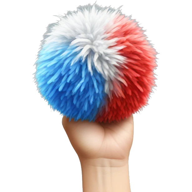 One pom pom that is red, silver, and blue in a hand drawn style emoji
