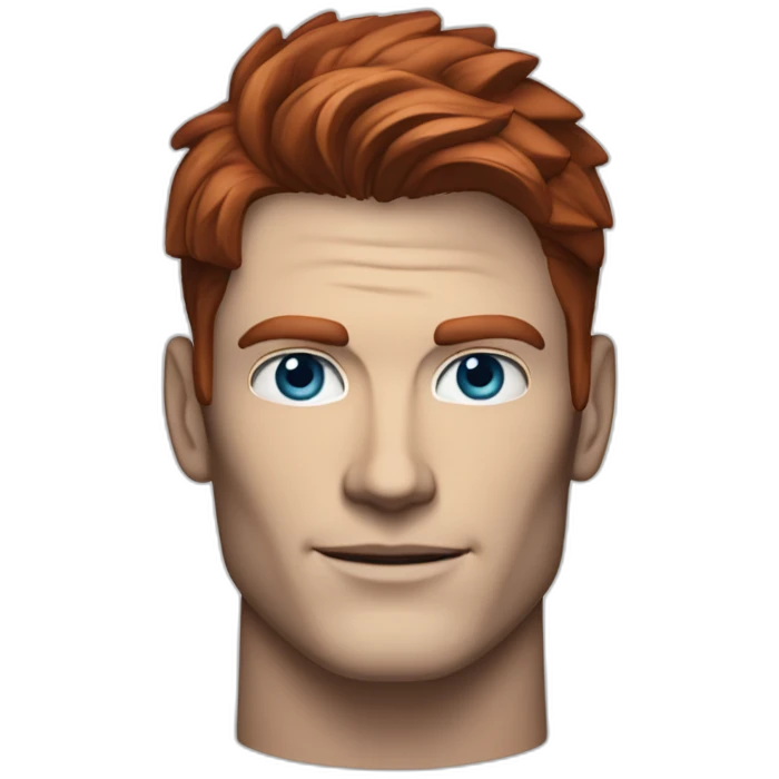 Ryan mcpartlin robot Blue eyes very neat red hair handsome chiselled jaw sharp cheekbones emoji