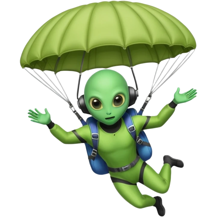 Skydiving alien with parachute and UFO emoji