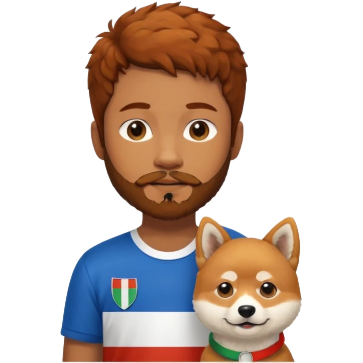 Italy flag shirt boy with beard brown reddish curly hair next to Shiba Inu emoji