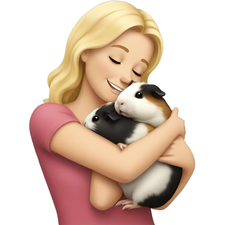 blonde woman hugging a guineapig emoji