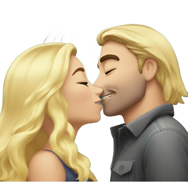 blond woman with long hair kissing man with semi grew and brow hair at midnight on New Year’s Eve with fireworks in the background  emoji