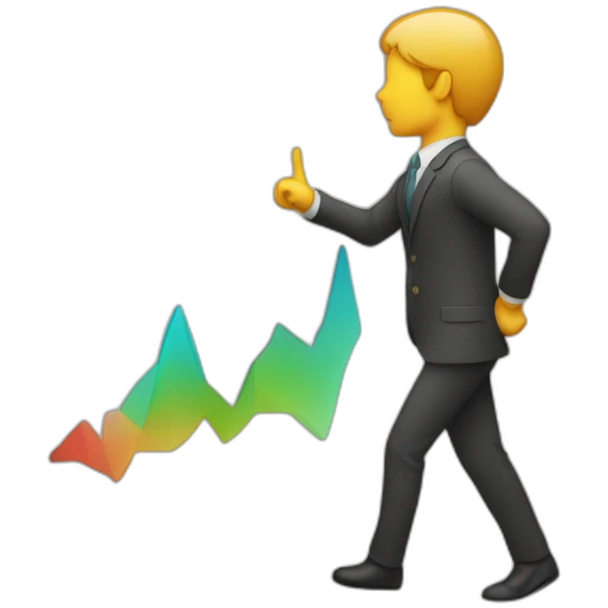 person showing the back, while pointing to a downtrend chart emoji