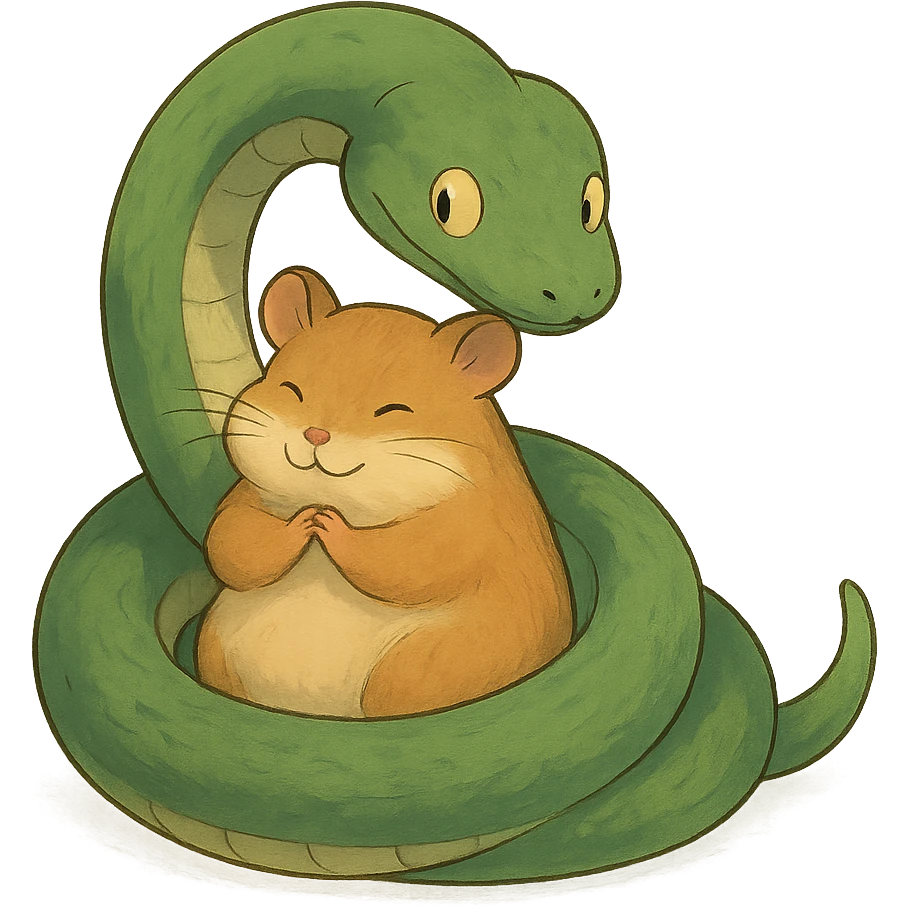 ghibli style snake hugging a hamster emoji