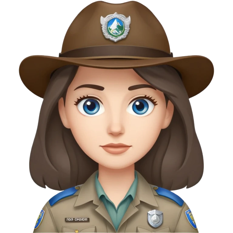 white woman park ranger with gray and brown hair, blue eyes emoji
