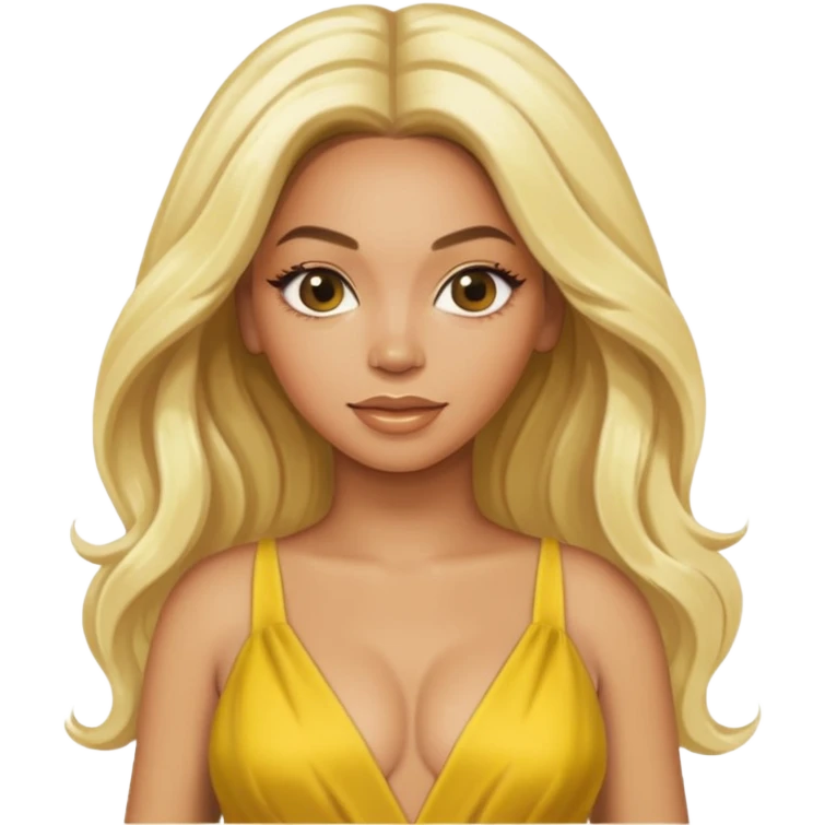 Beyonce with long platinum blonde hair, yellow outfit emoji