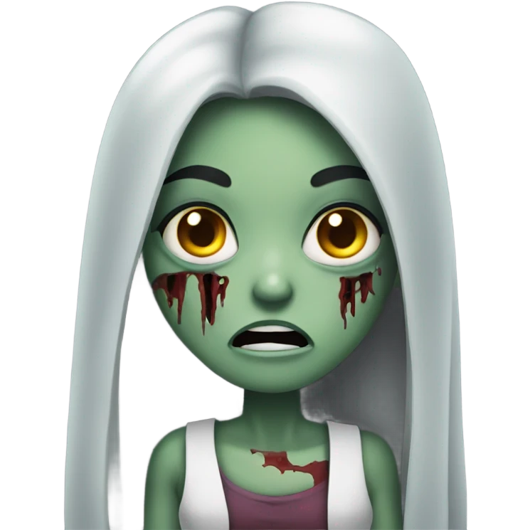 girl zombie with black long hair with teeth and serious face  emoji