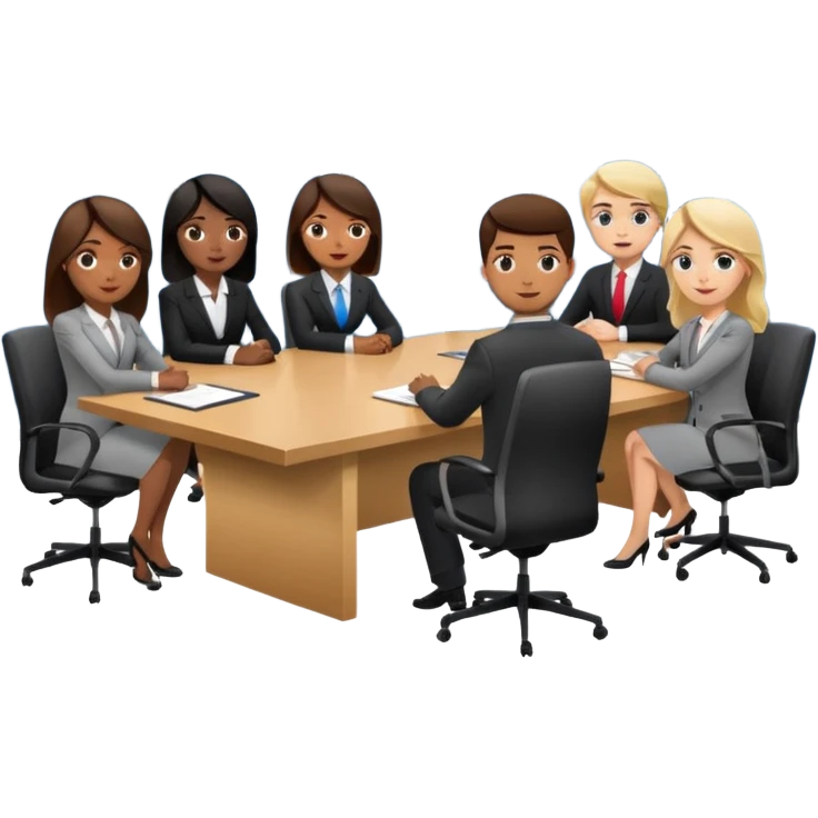 a group of coworkers in meeting room in long rectangular table emoji