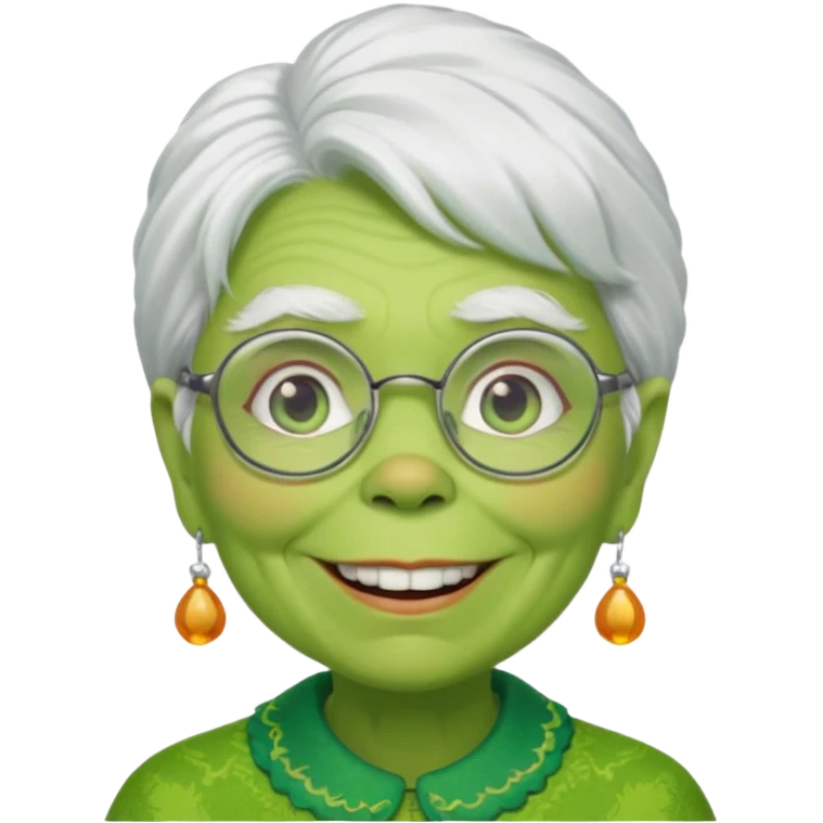 Grinch grand mother with white hair and with glasses emoji