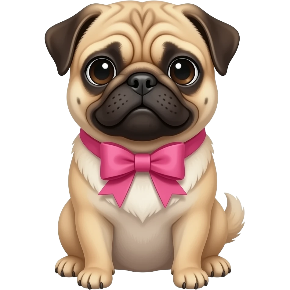 Pug  realista segurando um laço Rosa emoji