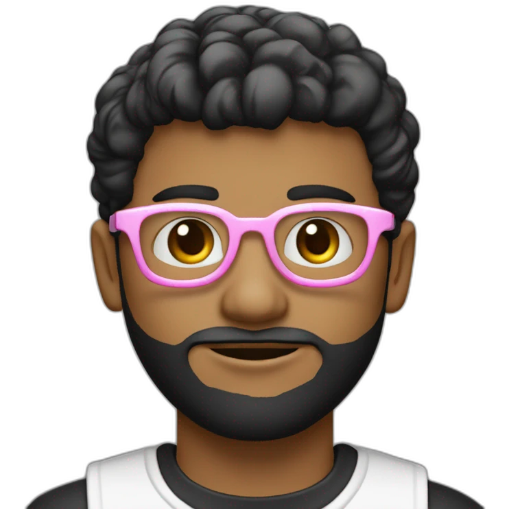 menino branco com franja grande jogada pro lado, com bochecas rosadas claras, com oculos com aro medio pra grosso preto e redondo emoji