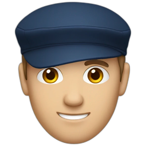 european guy wearing navy cap using laptop emoji