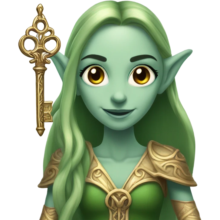 an elf woman login holding a big key emoji