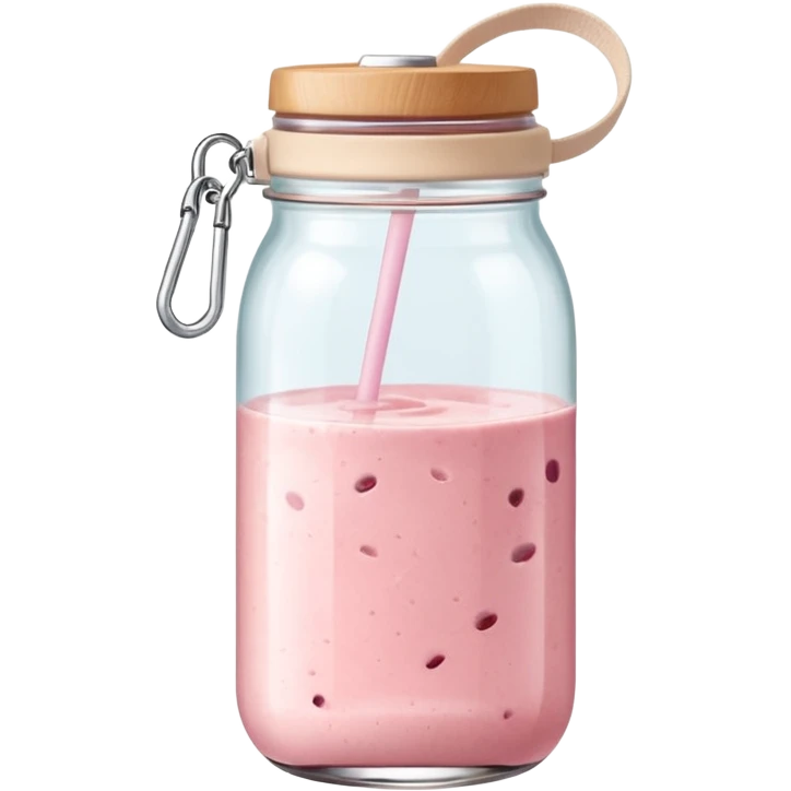 Minimal airport snack moment: clear infused water glass, pastel pink smoothie jar, beige bag strap visible emoji