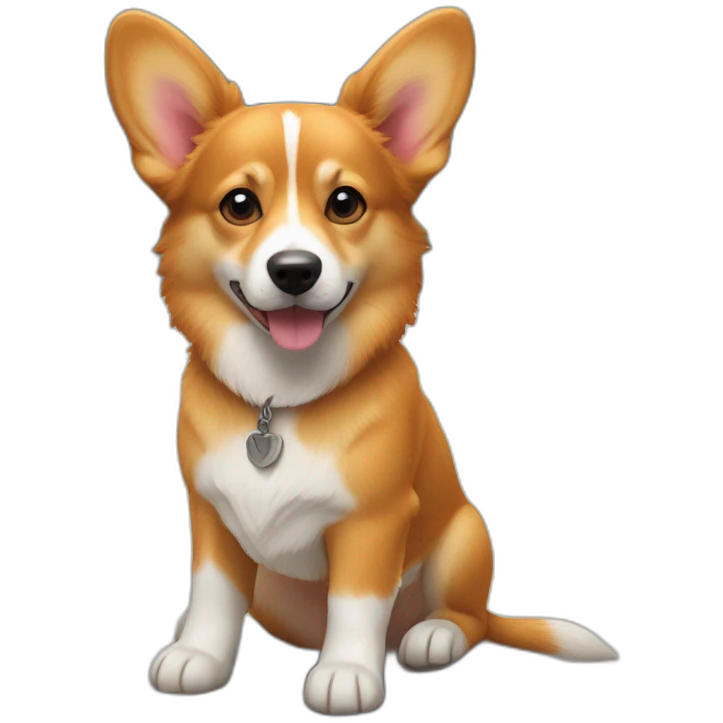 Full Orange furr and corgi East european village dog mix puppy with small leggs with ears down flepped emoji