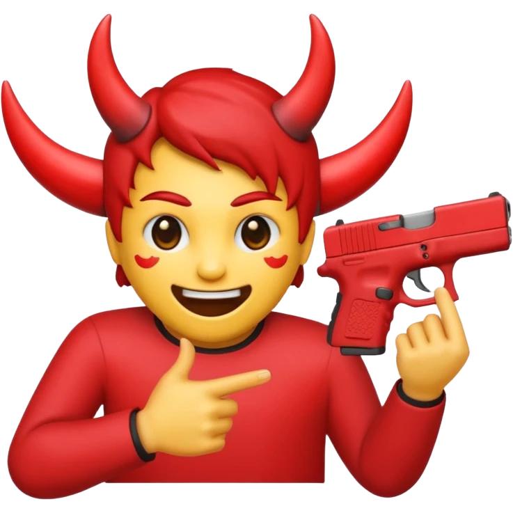 Emoji de cara de demonio con una glock 18 en la mano emoji