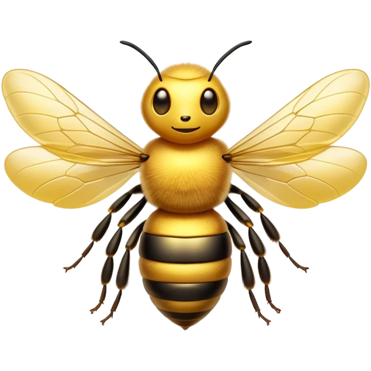 Cinematic Noble Bee Portrait Emoji, Poised and industrious, with a compact, fuzzy body in golden-yellow hues, delicate translucent wings, and a focused, determined expression with sparkling eyes, Simplified yet sharp and sophisticated features, highly detailed, glowing with a soft, sunny radiance, high shine, intelligent and diligent, stylized with an air of natural elegance, focused and alert, soft glowing outline, capturing the essence of a watchful bee that appears ready to buzz out of the screen with effortless authority! emoji