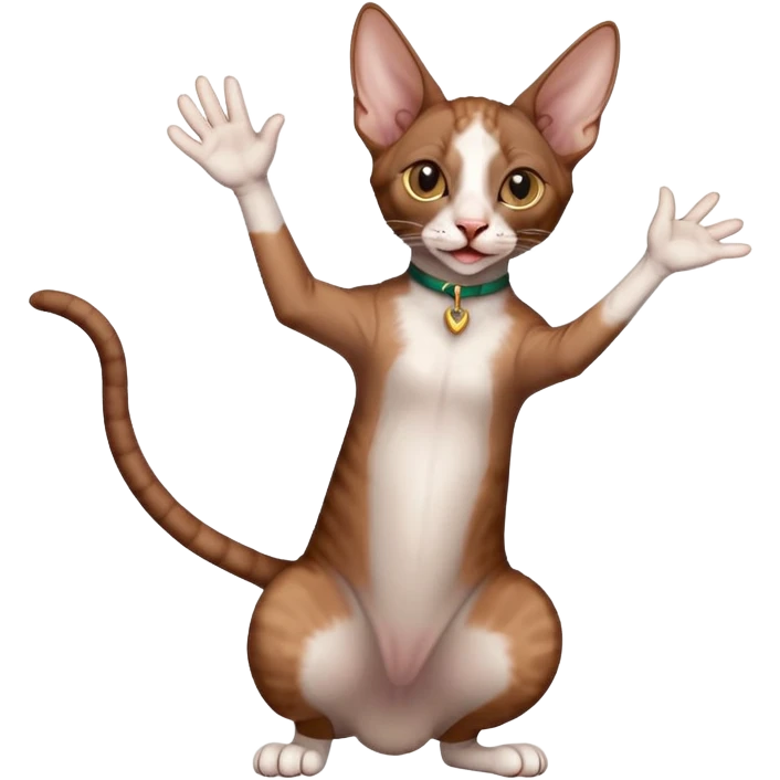 brown colored cornish rex cat waving emoji
