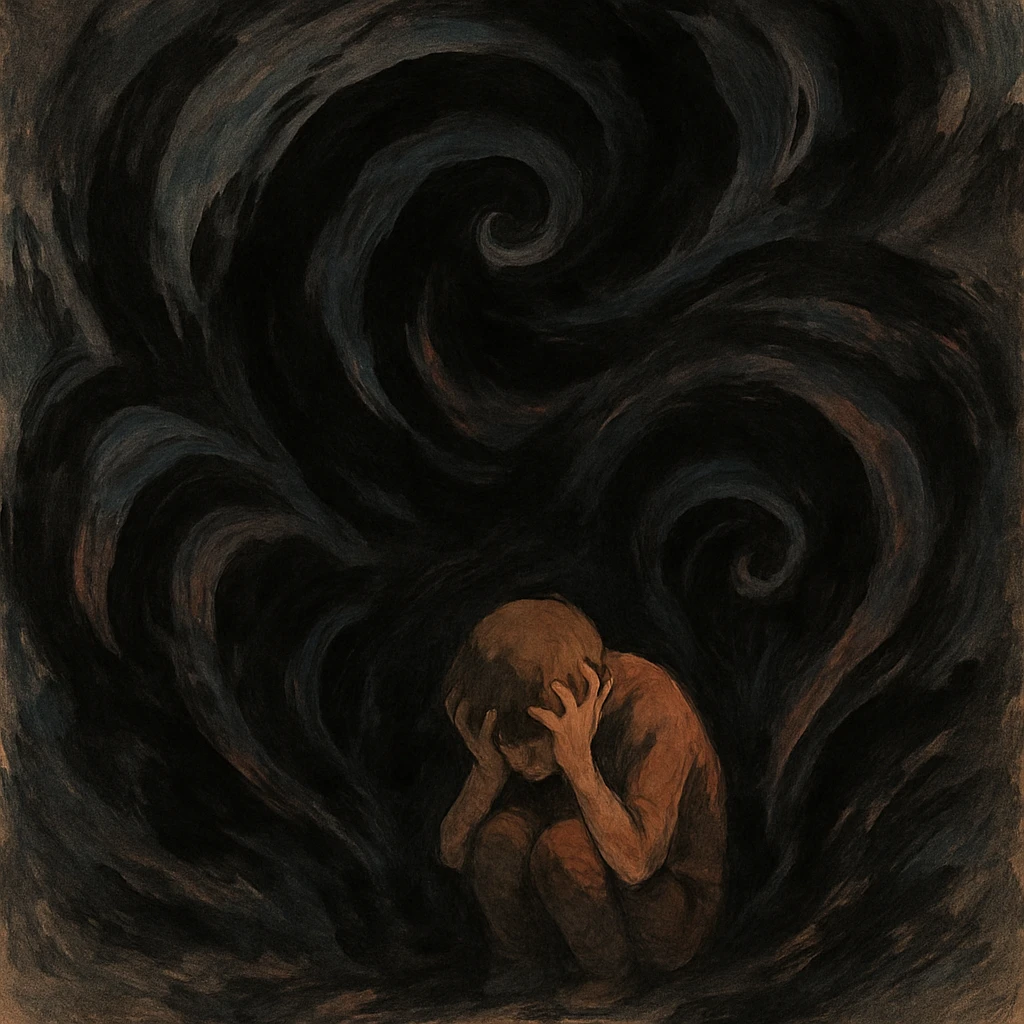 abstract representation of trauma with dark swirling shapes, expressive, in ghibli style emoji