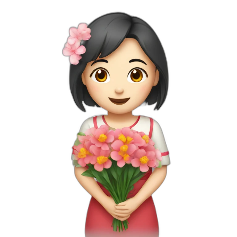 cute Chinese girl with bouquet emoji