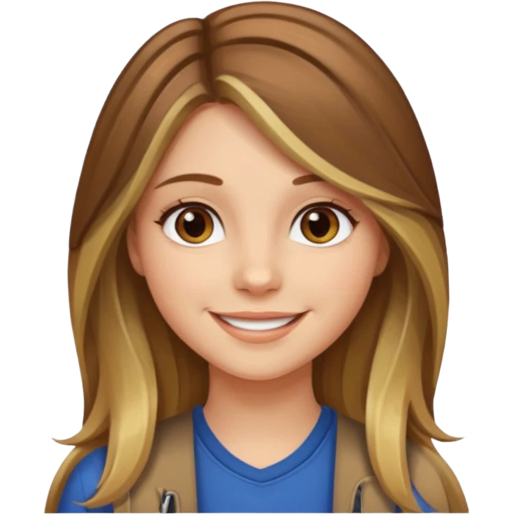 make a girl with long brown hair with blond highlights and layers with hazel eyes emoji