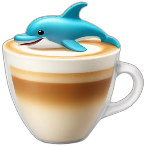 beautiful latte with the image of a dolphin emoji