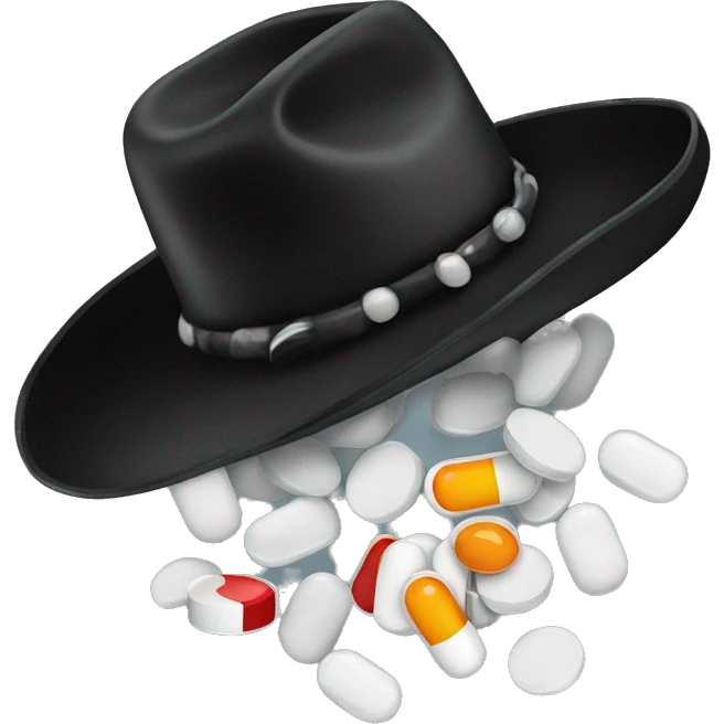 Black cowboy hat with pills emoji