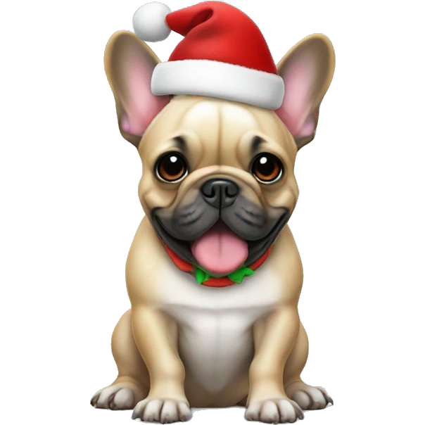 French bulldog with Christmas hat emoji