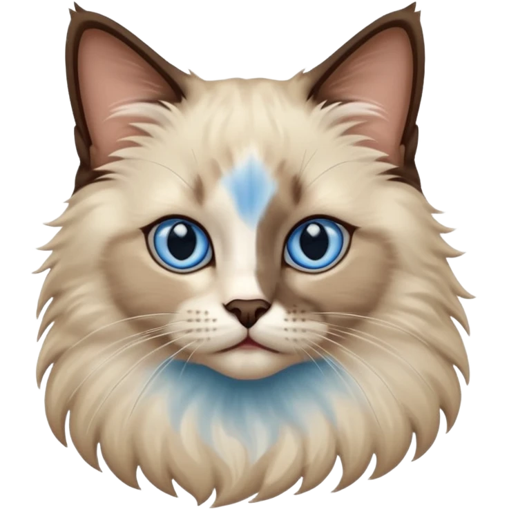 Ragdoll cat, with dark brown center face area with surrounding beige fur, bright blue eyes emoji