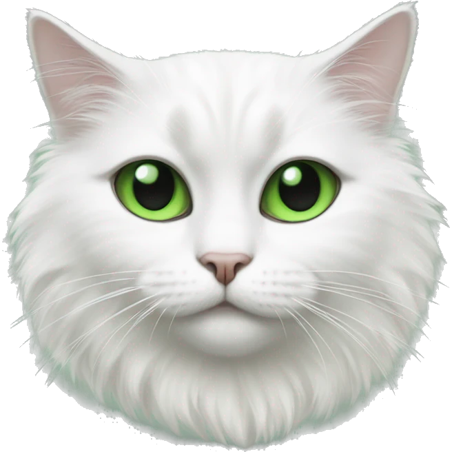 White cat with black on top of face and over one eye, green eyes, fluffy emoji